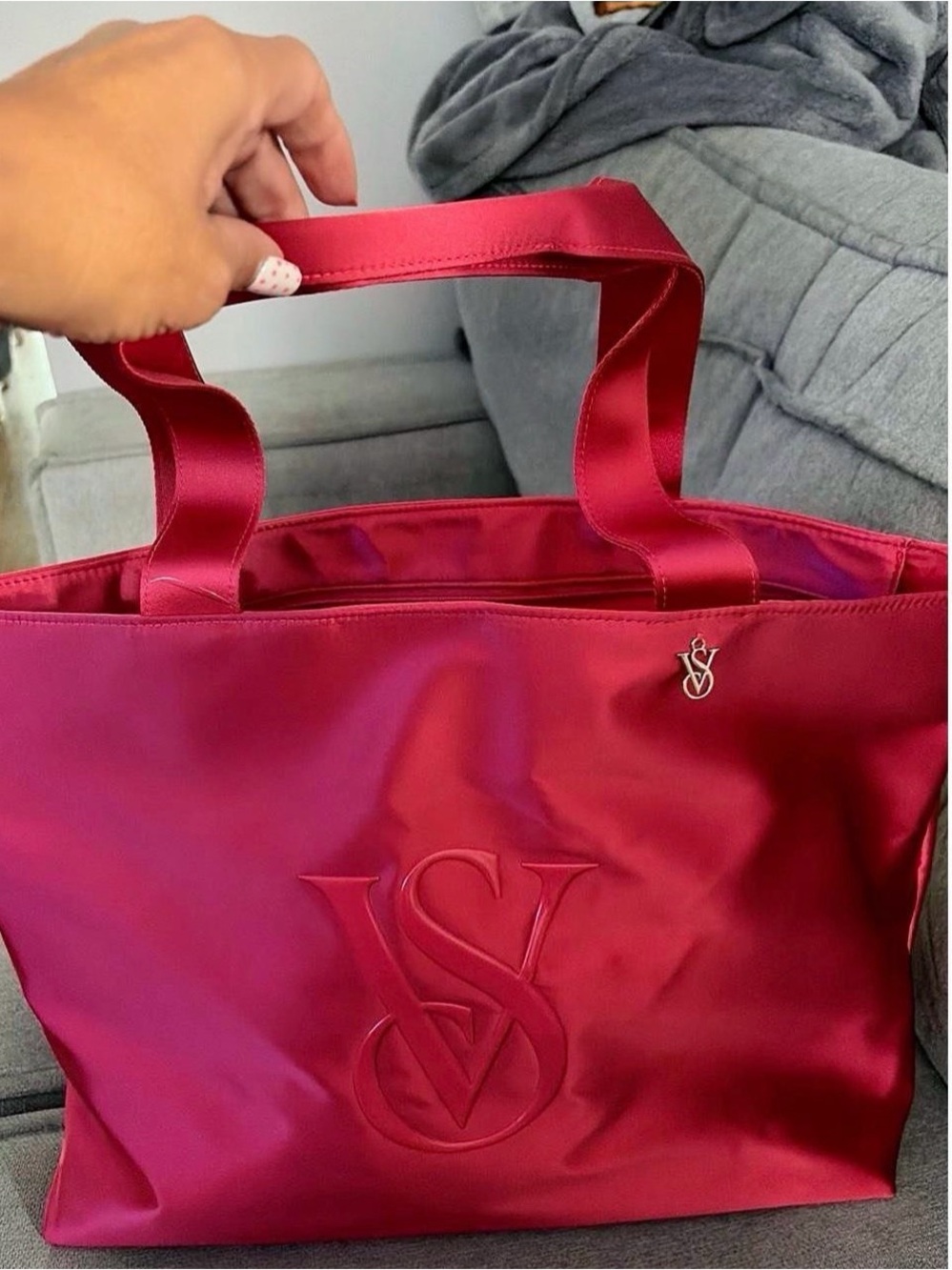 Victoria's Secret Satin Deep Pink Logo Tote